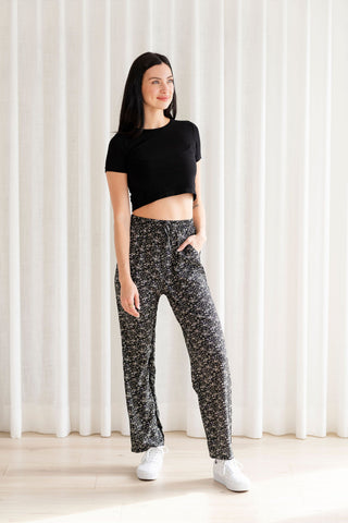Floral elastic-waist pants - bohemian night