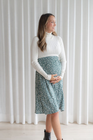 Floral skirt with elastic waist - fern green
