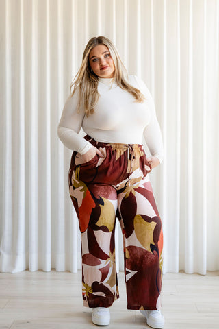 Printed flowing pants - burgundy pattern