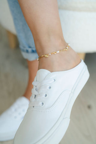 SLOAN - Anklet chain freshwater pearls & glass - 25 cm