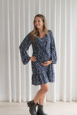 Long-sleeved floral dress - navy