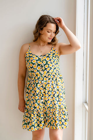 VIRGINIA dress - with yellow & navy flowers