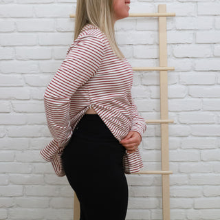 Beatrice sweater - beige & raspberry stripes