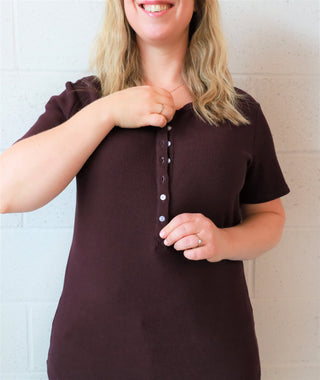 TALIA t-shirt with buttons - burgundy