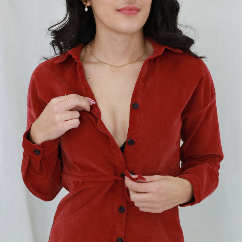 Corduroy button cheap down dress