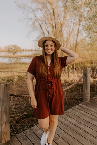 SLIGHT FAULTS - linen ROMPER - brick red