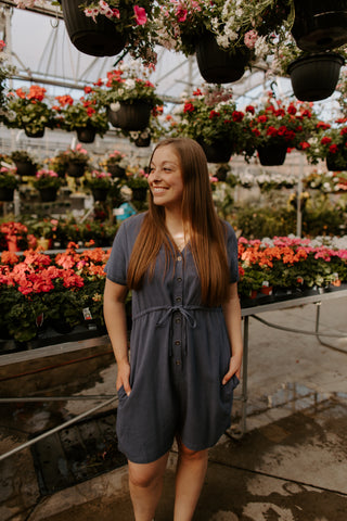 SLIGHT BADS - linen ROMPER - blue jeans