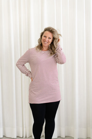 Beatrice sweater - beige & raspberry stripes