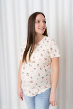 TALIA T-shirt with buttons - beige & pink floral