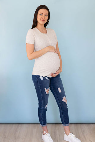 7/8 jeans with holes - dark blue
