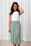 Floral skirt with elastic waist - sage green