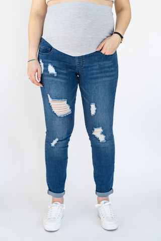 7/8 jeans with holes - dark blue