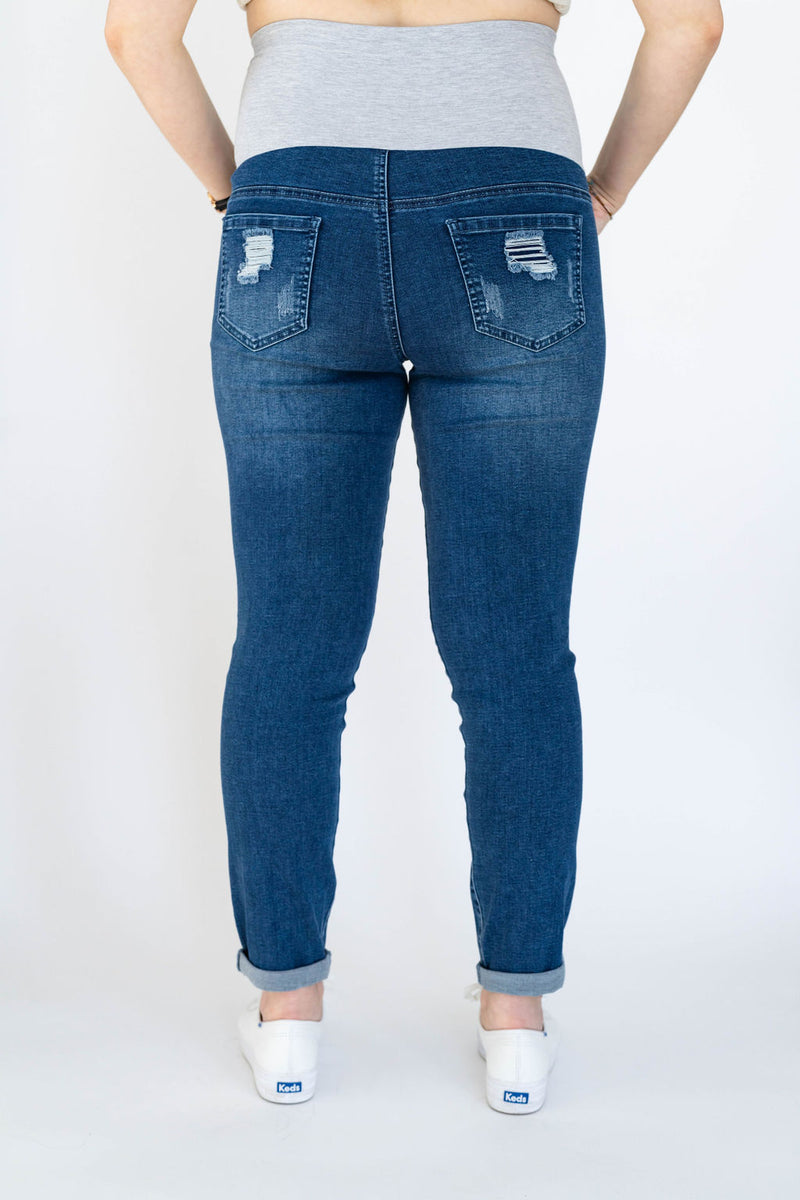 7/8 jeans with holes - dark blue
