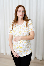 Fluid button down t-shirt - brown & yellow floral