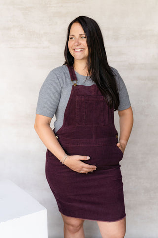 Corduroy dungarees dress - mahogany