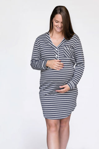 Nightdress - grey and white stripes