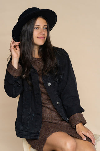 Flat felt hat - black