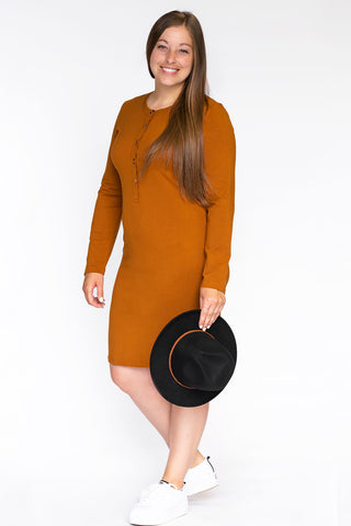 LUCIA dress with buttons - gingerbread