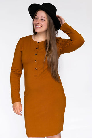 LUCIA dress with buttons - gingerbread