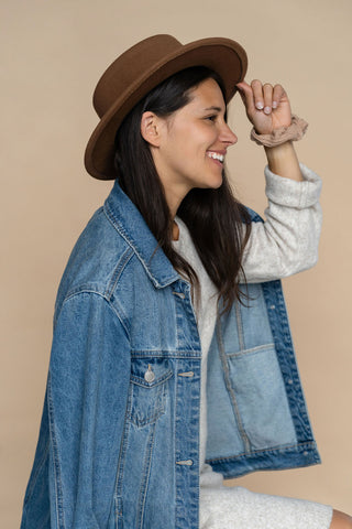 Flat felt hat - caramel