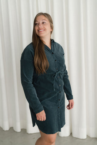 Corduroy shirt dress - teal