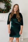 FIRST KISS dress with bow - forest green velvet