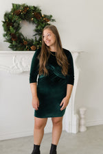 FIRST KISS dress with bow - forest green velvet