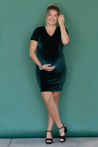 INTRIGUE V-neck dress - forest green velvet
