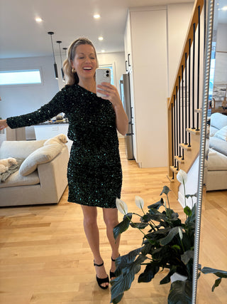 Robe FÉLICIA à paillettes - vert foncé