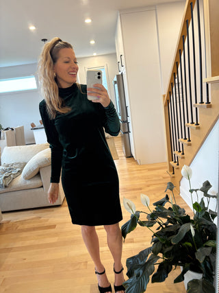 Robe ARIELLE - velours vert forêt