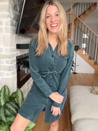 Robe chemise en corduroy - sarcelle