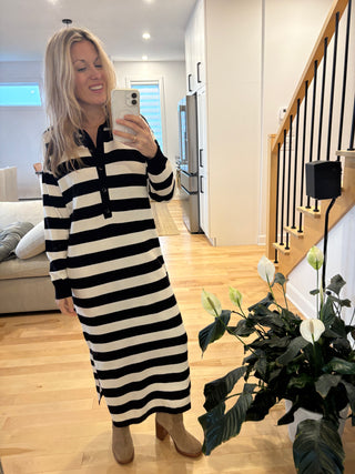 Robe longue POLO à rayures - noir & blanc