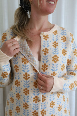 Cardigan à fleurs - beige & bleu