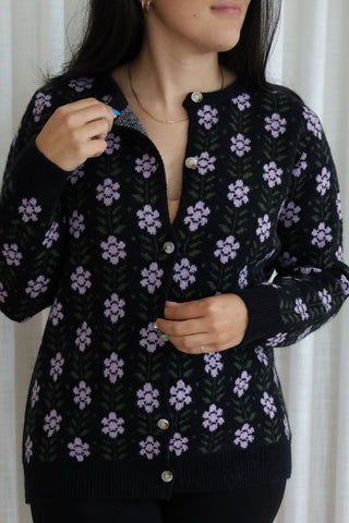 Cardigan à fleurs - noir & mauve