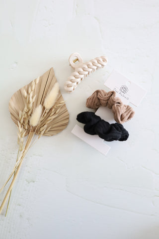 TRIO: 2 chouchous & 1 pince - charme naturel