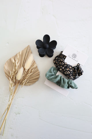TRIO: 2 chouchous & 1 pince - jardin secret