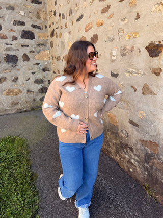 Cardigan à cœurs - doux moka