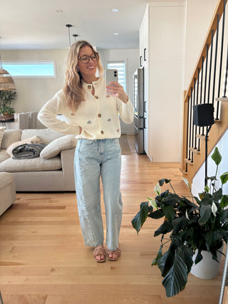 Cardigan MARTINE à col rond - fleur broderie