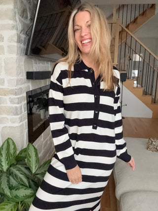 Robe longue POLO à rayures - noir & blanc