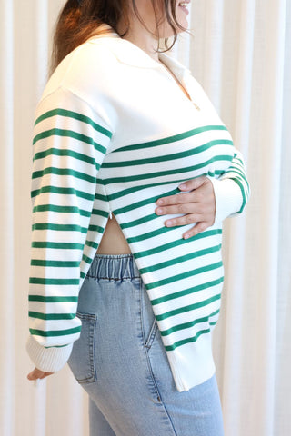 Chandail MICHELLE - rayures blanc & vert