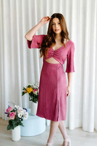 LDP - Robe midi texturé - rose romantique