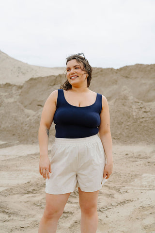 Short en lin à taille élastique - amande