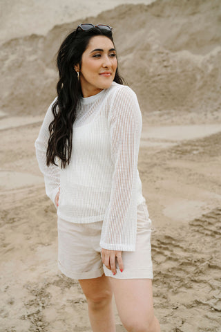 Chandail VANESSA en crochet - blanc lin