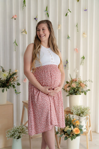 Jupe fleurie à taille élastique - rose