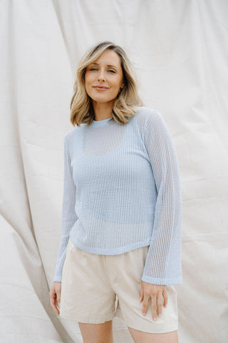 Chandail VANESSA en crochet - cristal bleu