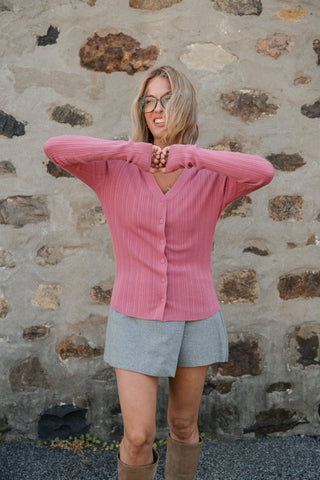 Cardigan côtelé ÉDITH - rose romance