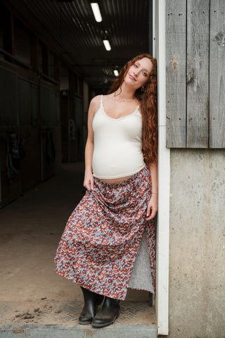 Camisole côtelée en bambou avec dentelle - crème