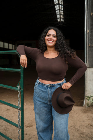 Crop top à manches longues en bambou - brun