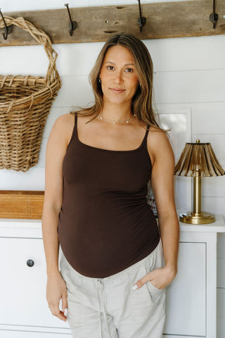 Camisole côtelé à bretelle en bambou - chocolat