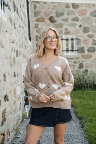 Cardigan à cœurs - doux moka